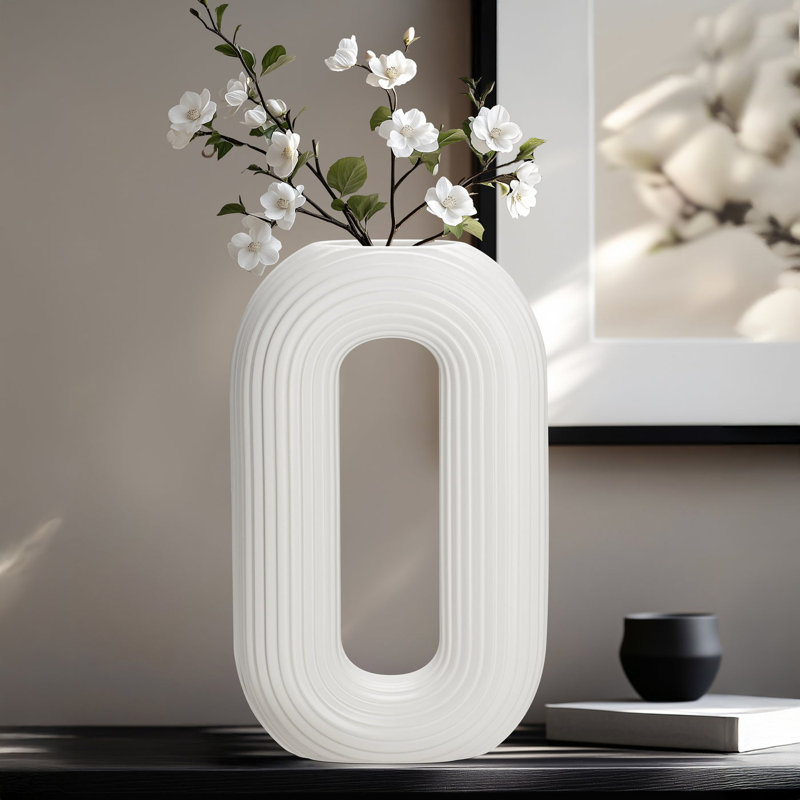 Vase rectangulaire en céramique 13 po Halo, Blanc