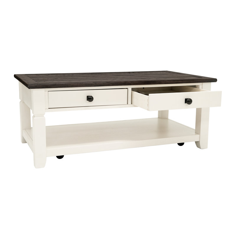 2-Drawer Solid Wood Coffee Table, Beige