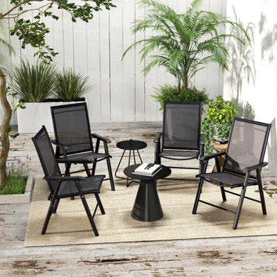 Ensemble de 4 chaises de patio pliables Outsunny, chaises de patio d'extérieur empilables avec accoudoirs pour la pelouse, le camping, la salle à manger, la plage, la structure en métal, sans assemblage, noir