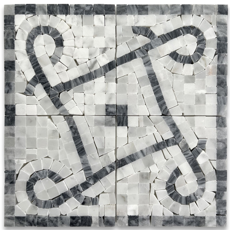 4" x 4" Marble Mosaic Sheet Wall Floor Use Tile, White/Black