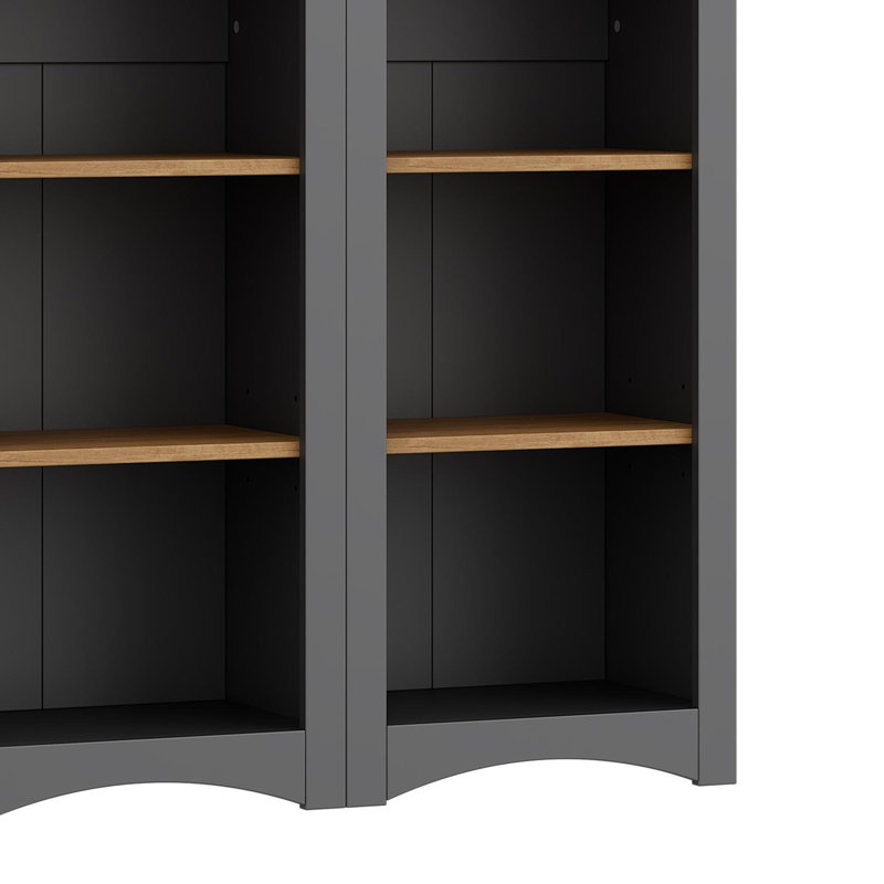 3-Piece Mid-Century Storage Cabinet Set With Bookshelf And Adjustable Shelves, Grey