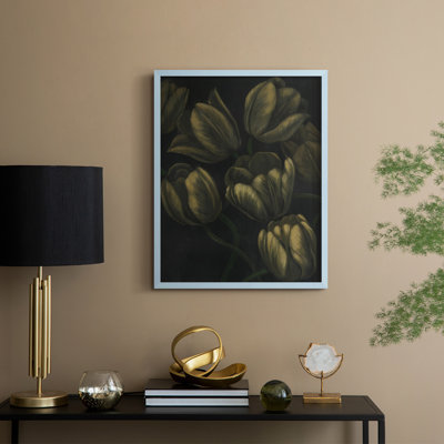Reproduction encadrée de tulipes dorées II - bois massif