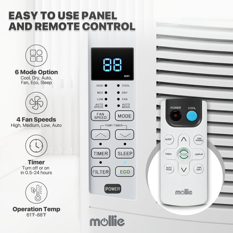 Mollie 6000 BTU White Smart Window Air Conditioner with Remote and WiFi