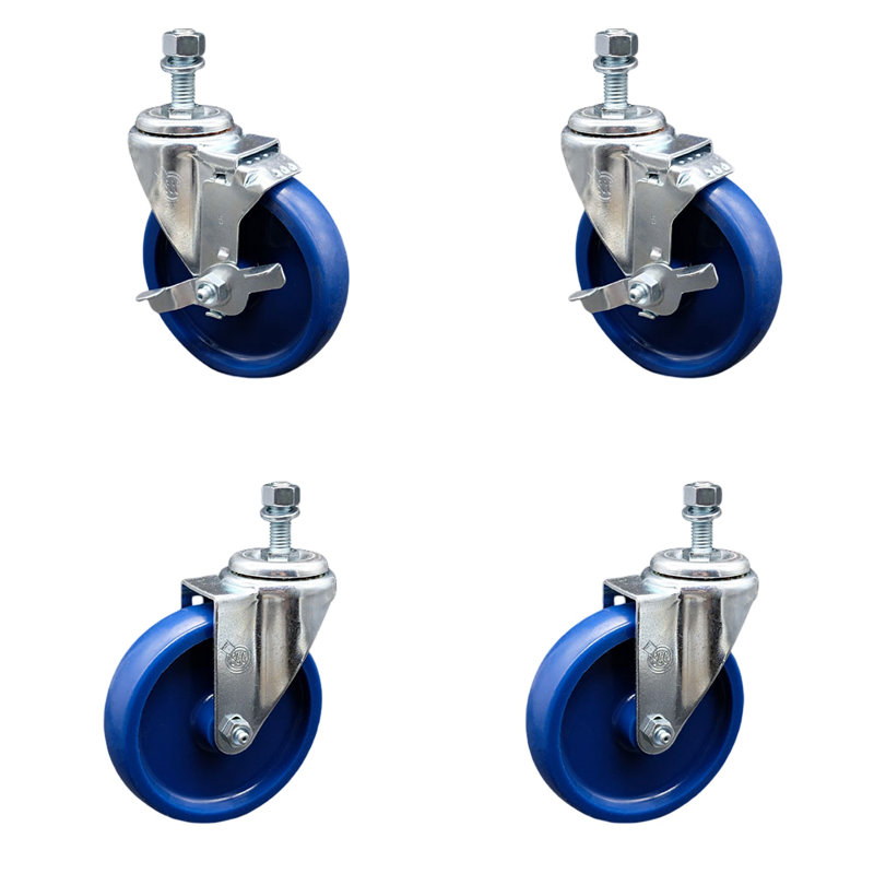 Polyurethane ½ Inch Threaded Stem Caster Set 2 Brakes SCC
