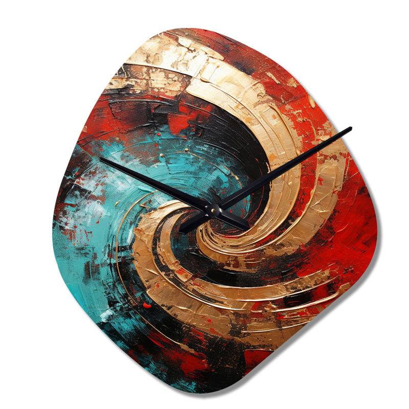 Red Blue Majestic Motion Spiral III - Abstract Spirals, horloge murale asymétrique, impression unique, Grand