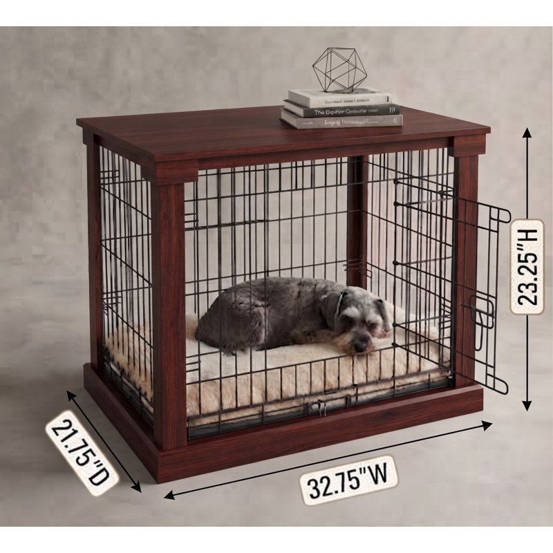 Ansel Decorative Pet Kennel with Wooden Protection Cover, Divider Insert, 23.27" H x 21.65" W x 32.68" D, Brown