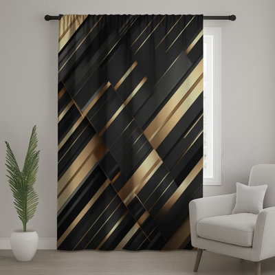 Black Stripes Window Curtains, Stripes Sheer & Blockout Curtains - 1 Panel