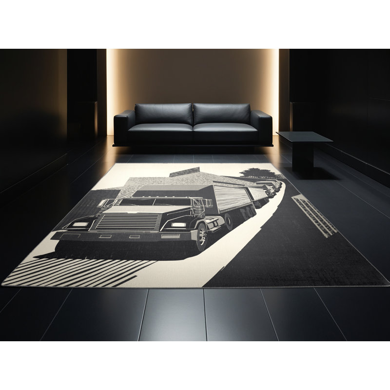 Tapis gris doux et moelleux à motif de blocs de transport Eddleman, 7 x 10