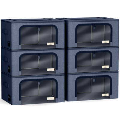 Sorbus Storage Bins with Metal Frame - Set of 6 Stackable & Foldable Clothes Organizer Bags - Oxford Fabric Storage Containers with Large Clear Window