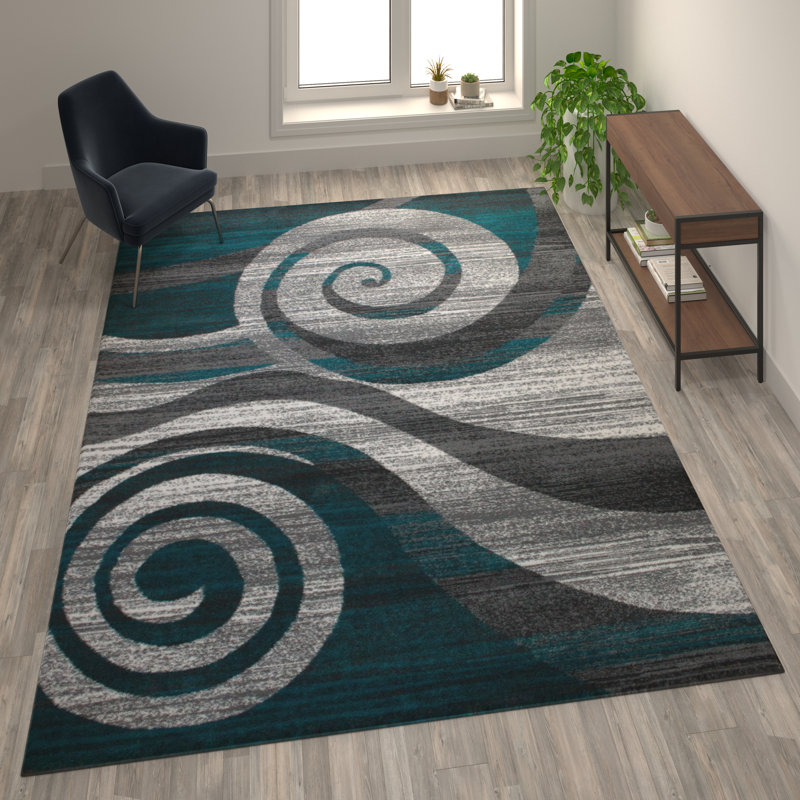 Tapis à motif de tourbillon moderne Aliodja, Rectangle 8 pi x 10 pi