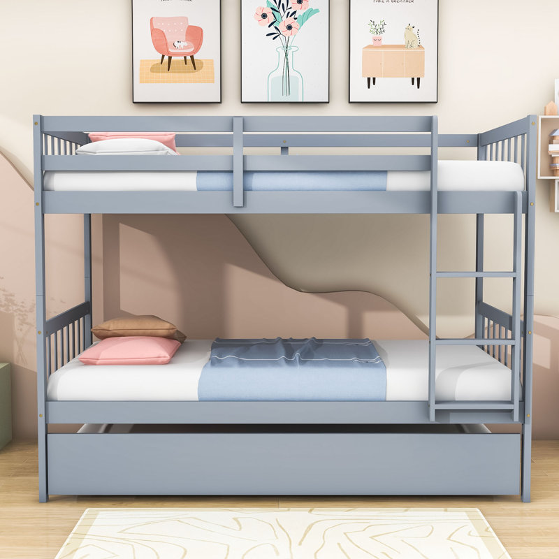 Carmelinda Kids Twin Over Twin Bunk Bed with Trundle, Gray