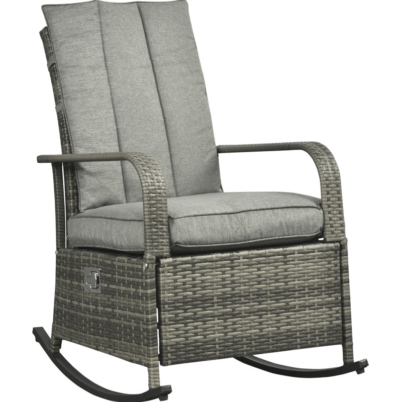 Chaise berçante de patio inclinable grise - coussins moelleux, repose-pieds réglable, 135 degrés de gris