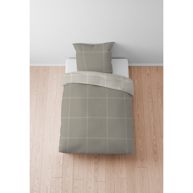 Biberna Mako-Satin Bettwäsche 0614606 KARO Cotton Chequered Duvet Cover with Pillow Shams, Single - 1 Pillowcase (80 x 80 cm)