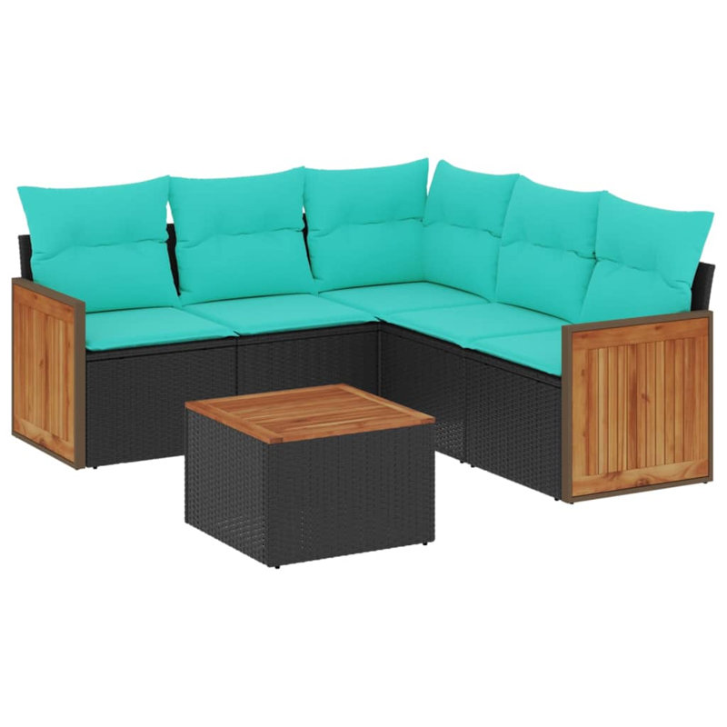  6 Piece Patio Sofa Set With Cushions Black Poly Rattan