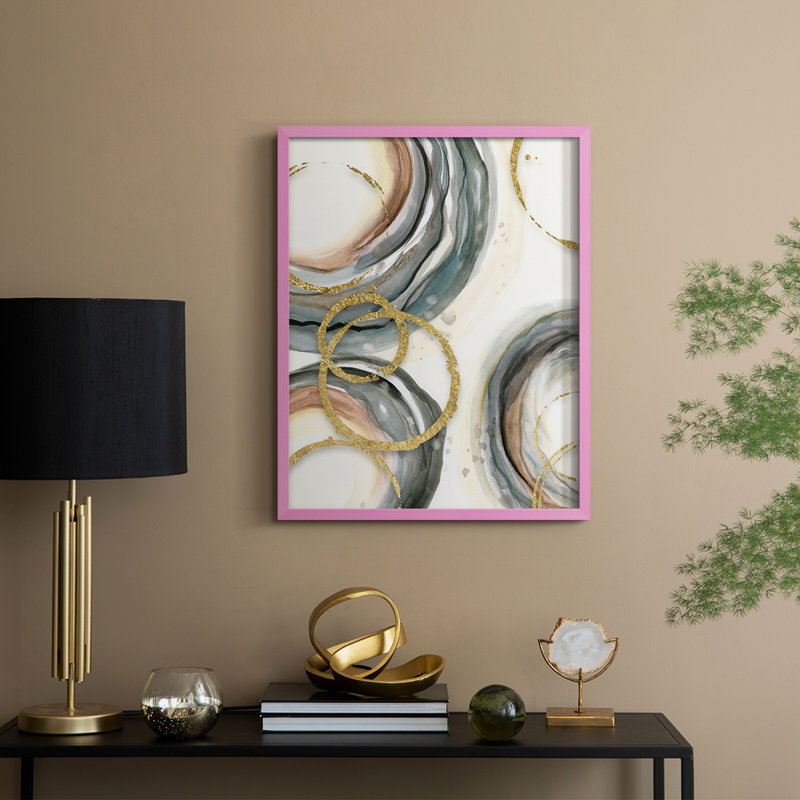 «Gold Elasticity I», reproduction encadrée - bois massif, Rose, H 11 po x l 9 po