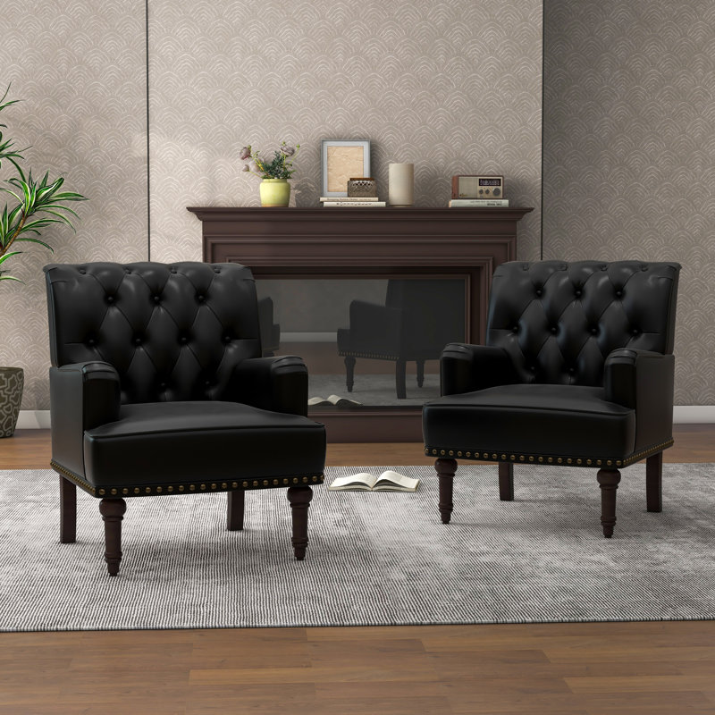 Arian 71 Cm Wide Tufted Armchair, Black Faux Leather
