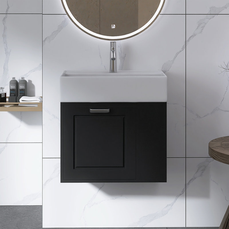 Meuble-lavabo flottant mural 21,8 po avec lavabo, Noir