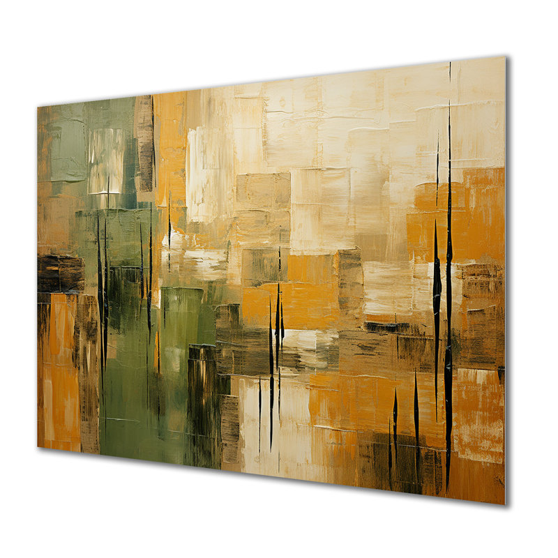 Green Beige Wild Essence Collage I - Tachisme Metal Wall Art MT136195, 34" H x 44" W x 1.5" D