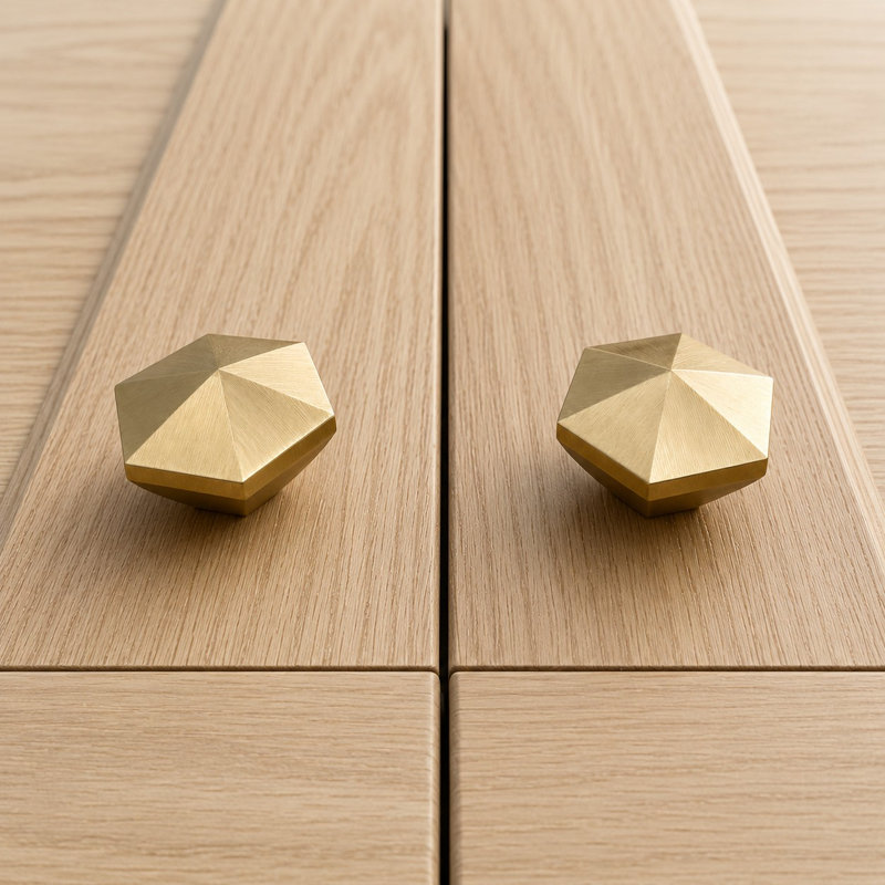 Faceted Hexagonal Solid Brass Cabinet Knob