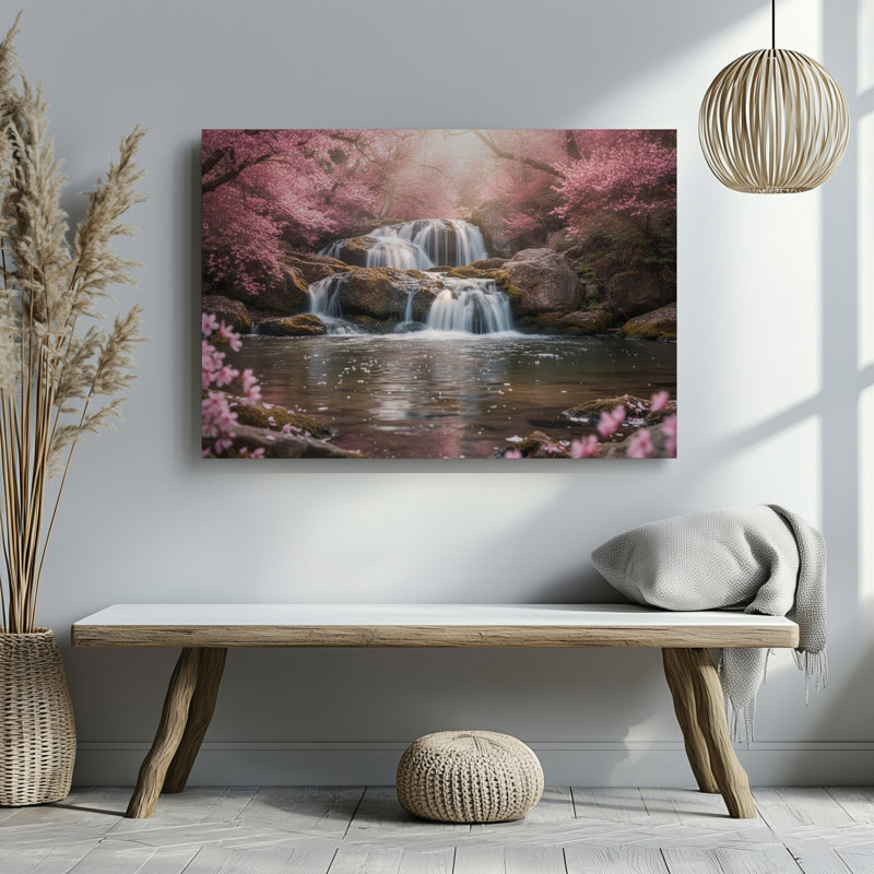 Toile, "Un paysage serein, avec une cascade d'eau qui coule sur une surface lisse", H 9 po x l 12 po