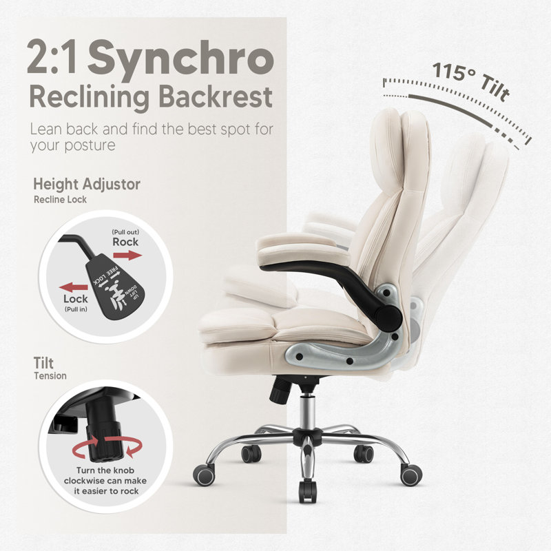 Home Office Linen Velvet Fabric Executive Chair, Beige, Velvet