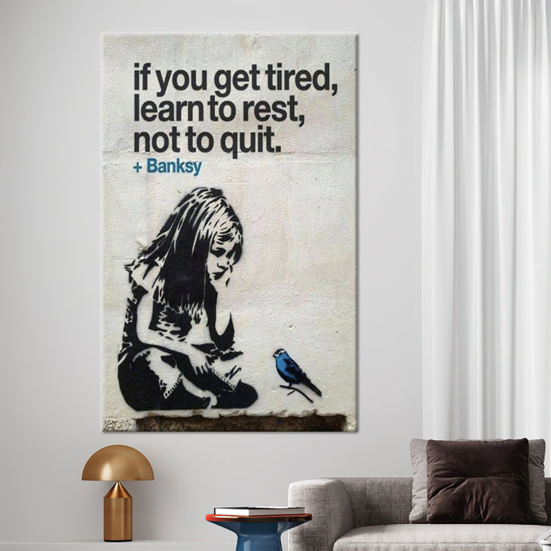 «Banksy-Inspired Motivational Graffiti Art», affiche d'art avec citation inspirante sur toile, H 63 po x l 43 po