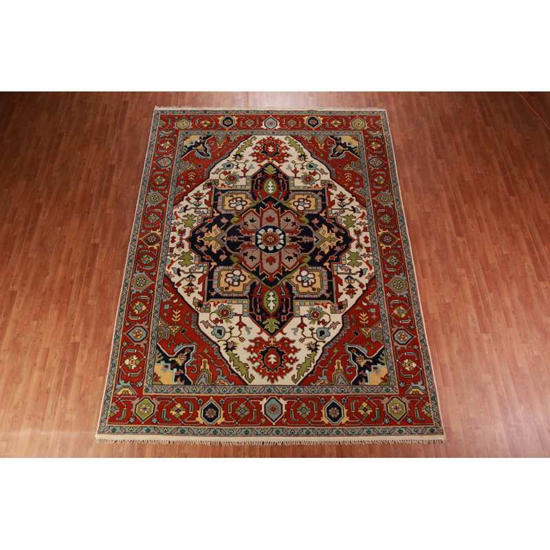 Tapis oriental ivoire en laine Medallion