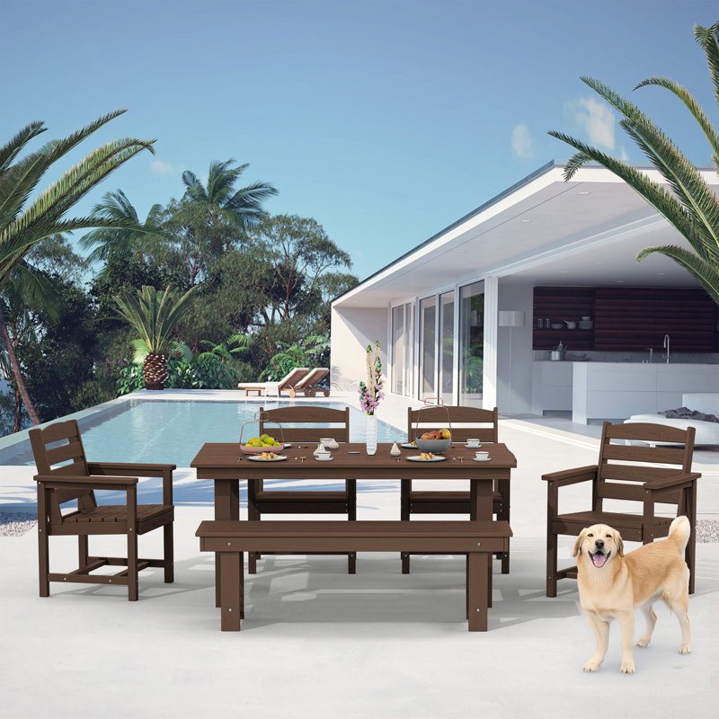 Barrera High Density Polyethylene Outdoor Dining 6-Piece Set, Brown