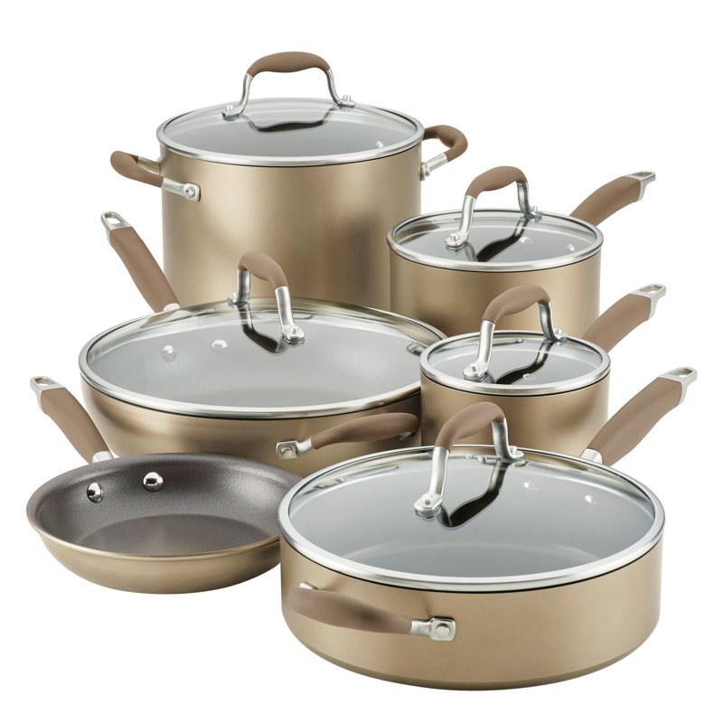Anolon Advanced Home Hard Anodized Nonstick Cookware Set, 11 Piece, Brown