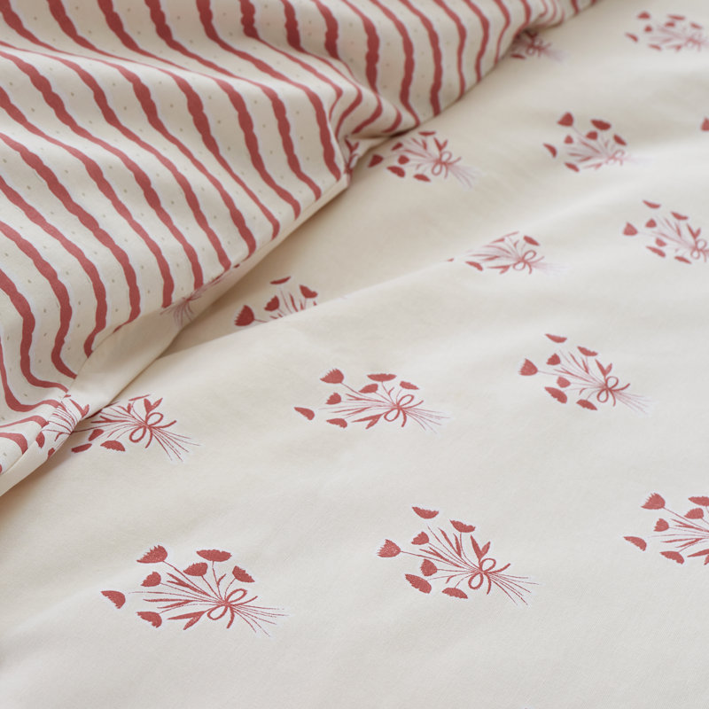 Hand Gathered Posy Cotton Reversible Duvet Cover Set, Single