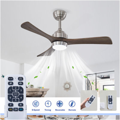 42" Solid Wood Blades Ceiling Fan with Lights Remote Control,Quiet DC Motor 3 Blade Ceiling Fans 6 Speed Levels,Reversible Ceiling Fan, for Patio Living Room, Bedroom, Office,Indoor.(Stain nickel )