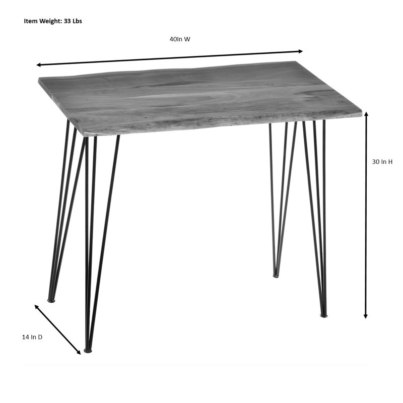 Modern Brown 40" W x 30" H x 14" D Console Table with Live Edge Elm Wood Top, Elm/Gold