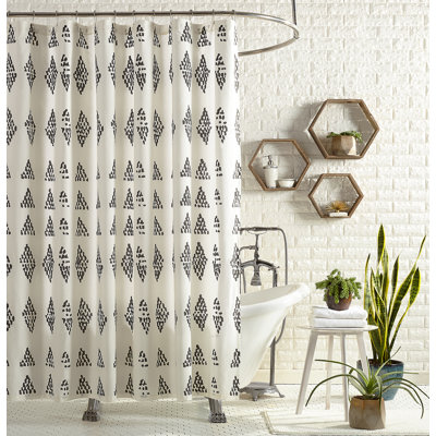 Rideau de douche vintage en coton à losanges avec doublure intégrée - 183 x 183 cm
