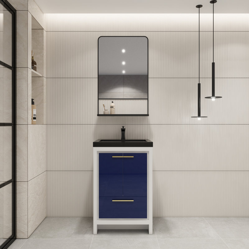 Ensemble de meuble-lavabo simple 24 po Aneko, Bleu nuit ultrabrillant