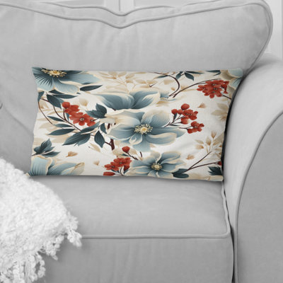 Red And White Asian Zen Floral Pattern - Floral Printed Pillow