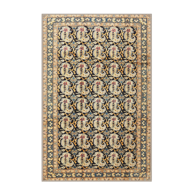 Tapis beige traditionnel/rouge/vert Sharbono, Rectangle 3 pi x 5 pi
