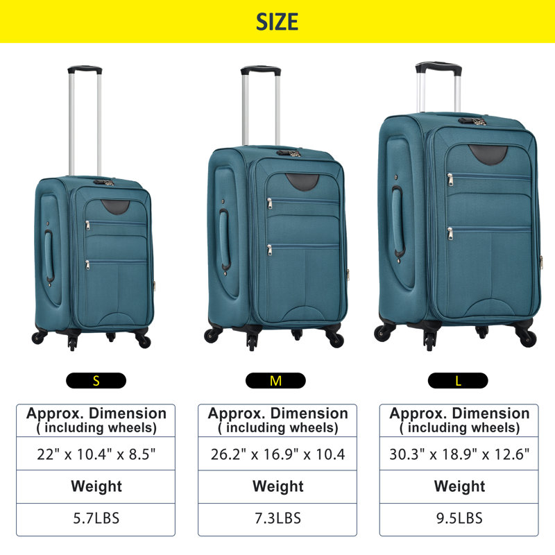 Luggage: 3 Piece Expandable With Tsa Lock & Thoughtful Exterior Storage Design, Teal
