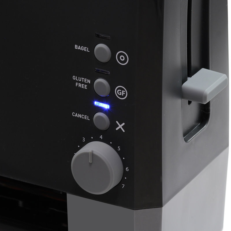 Black Stainless Steel 2-Slice Toaster with Wide Slot and Crumb Tray