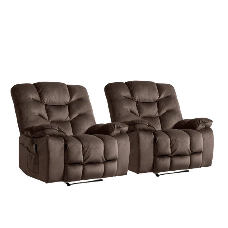 Fauteuil de massage moderne en microfibre 40,2 "avec chauffage et USB (ensemble de 2), Chocolat / Brun