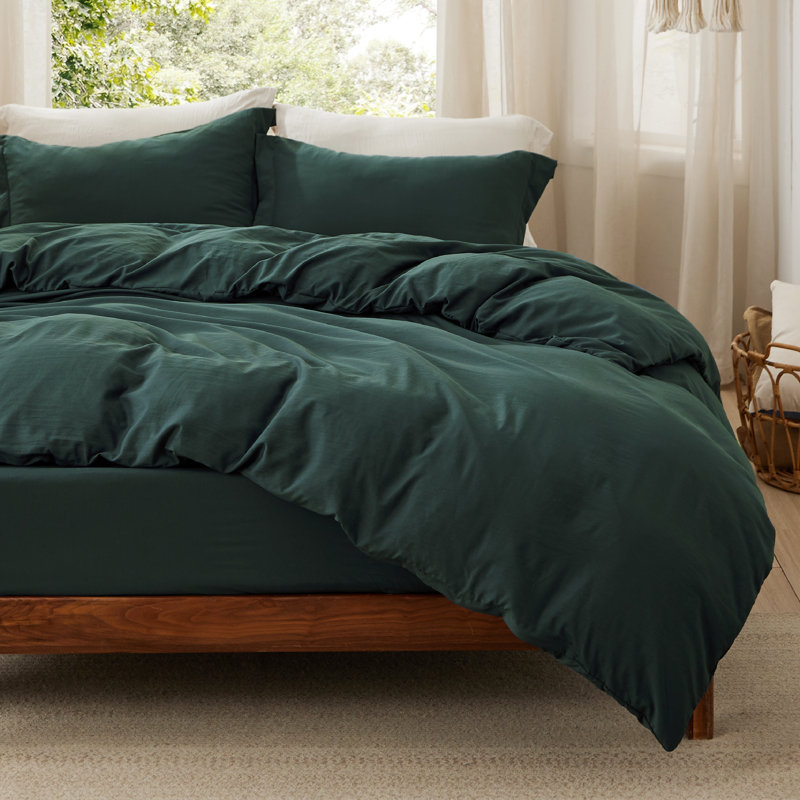  Bedsure Duvet Cover Full Size with Fitted Sheet - 4 Pieces Prewashed Cotton-Like Extra Soft Bedding Set, Forest Green