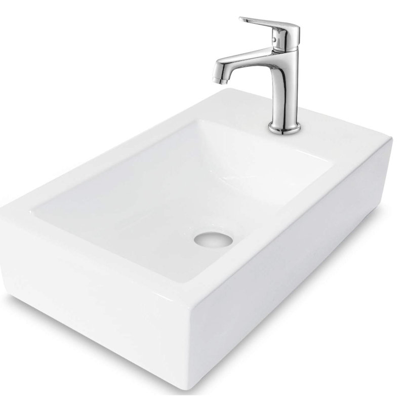White Ceramic 18X10 Bathroom Sink - Wall Mount, Stain-, Stylish Element Inch Bath Smooth Surface, Space Efficient
