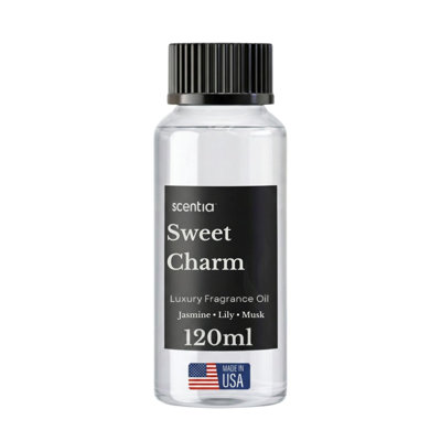 Huile pour diffuseur Sweet Charm | Huile essentielle d'aromathérapie romantique pour l'amour et la soirée amoureuse | Huile de la collection Valentine avec jasmin, lis et musc | 120 ml | 4,06 oz liq.