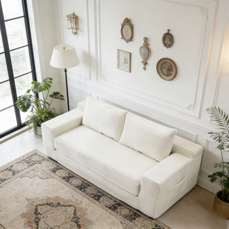 Canapé-lit pliant convertible 2 en 1, causeuse en mousse viscoélastique avec nuage, Beige