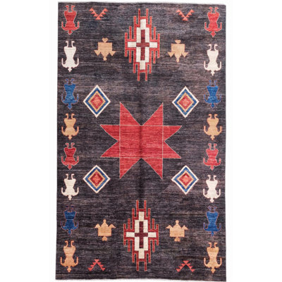Tapis noir et rouge noué à la main de haute qualité