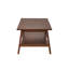 Table basse rectangulaire en hévéa massif avec tablette de rangement inférieure, style moderne du milieu du siècle, pieds inclinés, couleur noyer brun