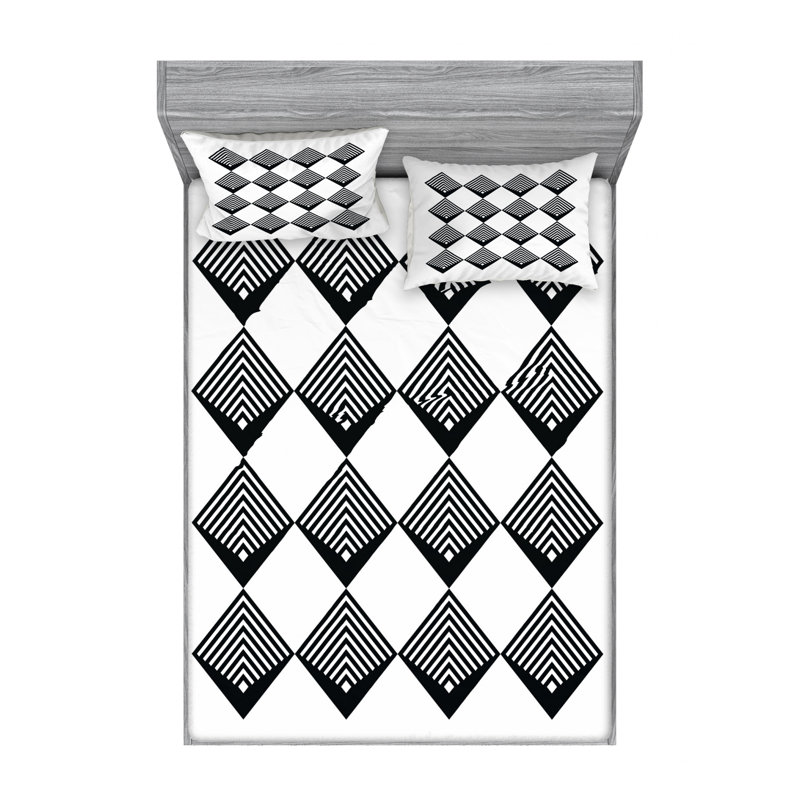 Microfiber Geometric Sheet Set, Queen Sheet Set with Fitted Sheet