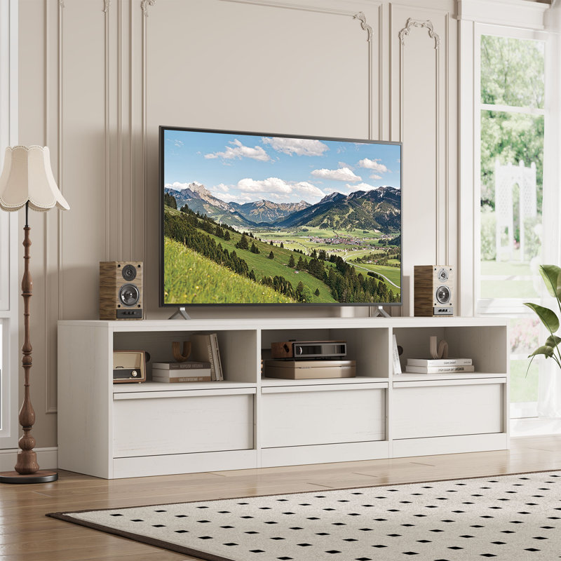 70" Mid Century Modern TV Stand for 80" TVs - Storage Drawer & Open Shelves Media Console Cabinet, White