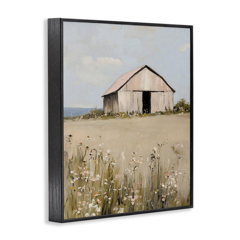 Joli paysage de grange, estampe numérique, design par Franklyn Gregory, H 14 po x l 11 po, Giclée encadrée noir minuit