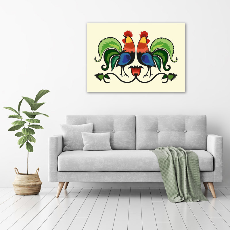 Roosters folk pattern 1 Piece Wall Art on Glass