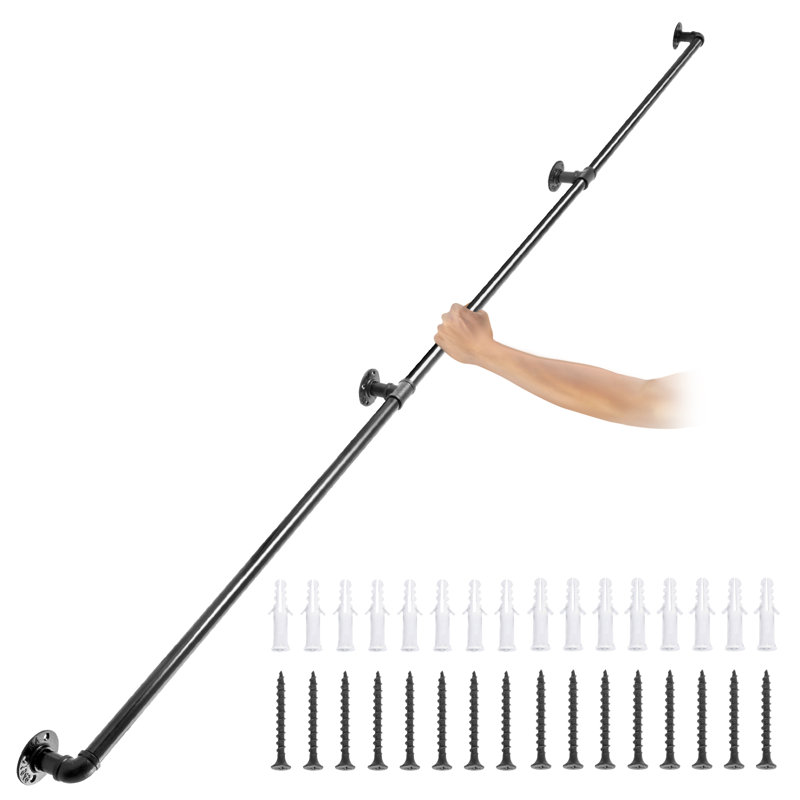 Black PVC and Stainless Steel Stair Handrail with Wall Mount